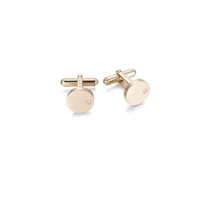 Ip Gold Steel Cufflinks With White Crystals