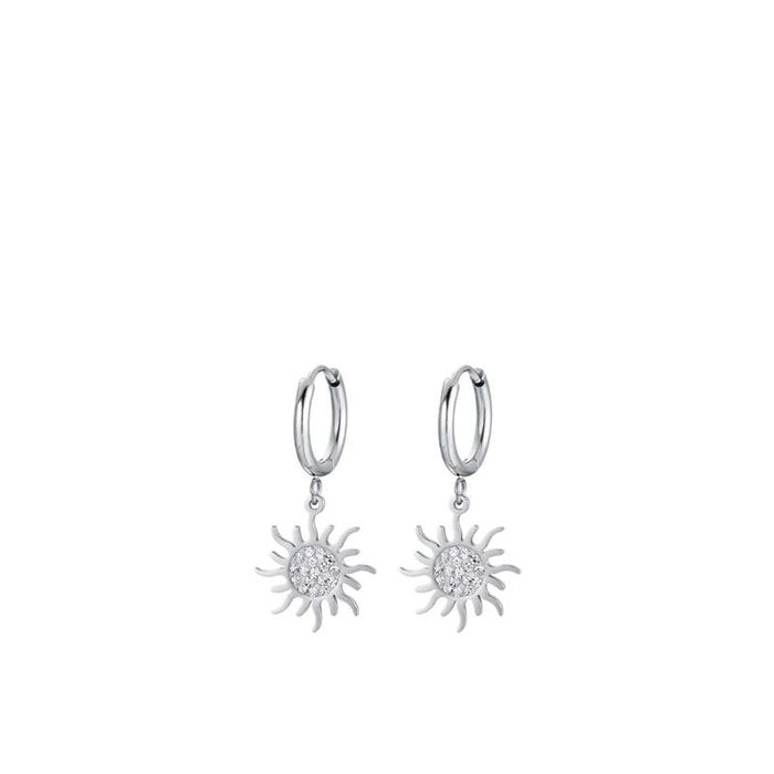 Boucles d'oreilles en acier avec soleil et cristaux blancs