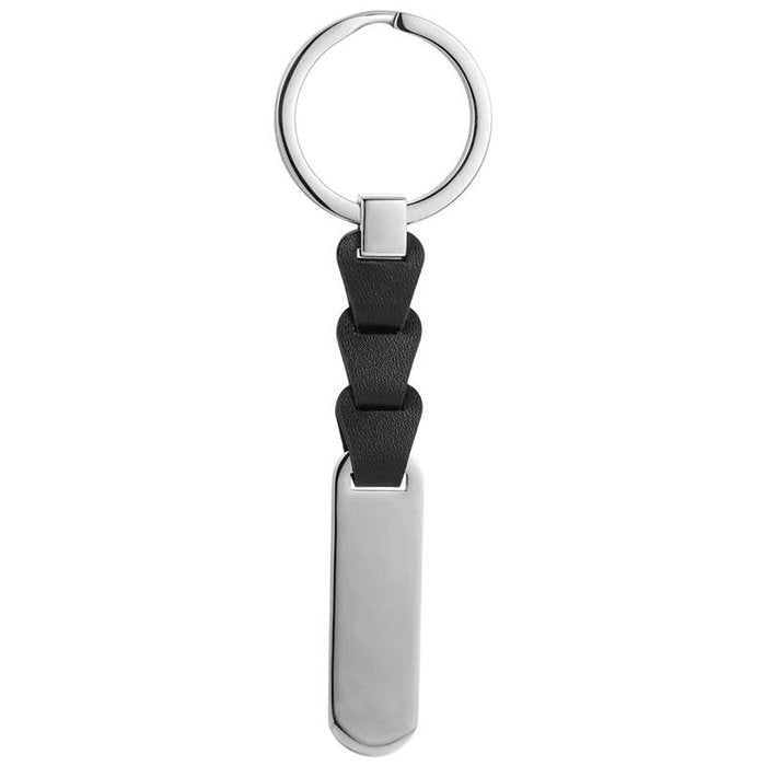 Porte-clés en similicuir noir et acier