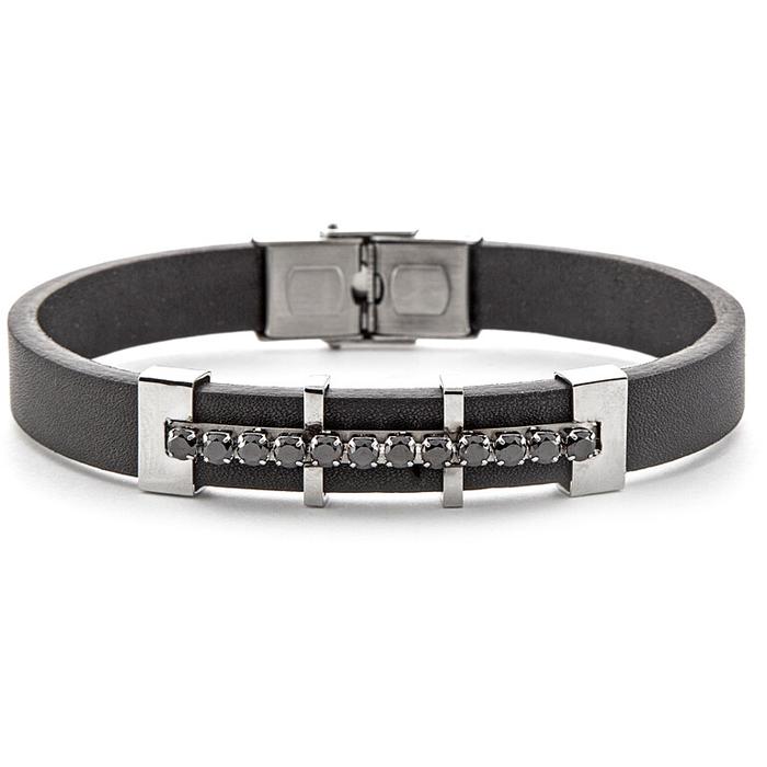 Bracelet en cuir noir avec zircone