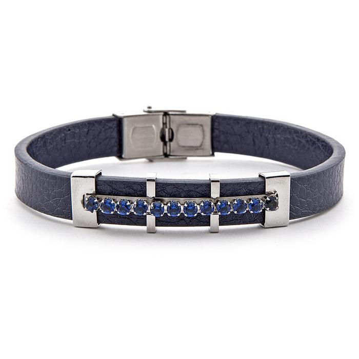Bracelet en cuir avec zircone bleue