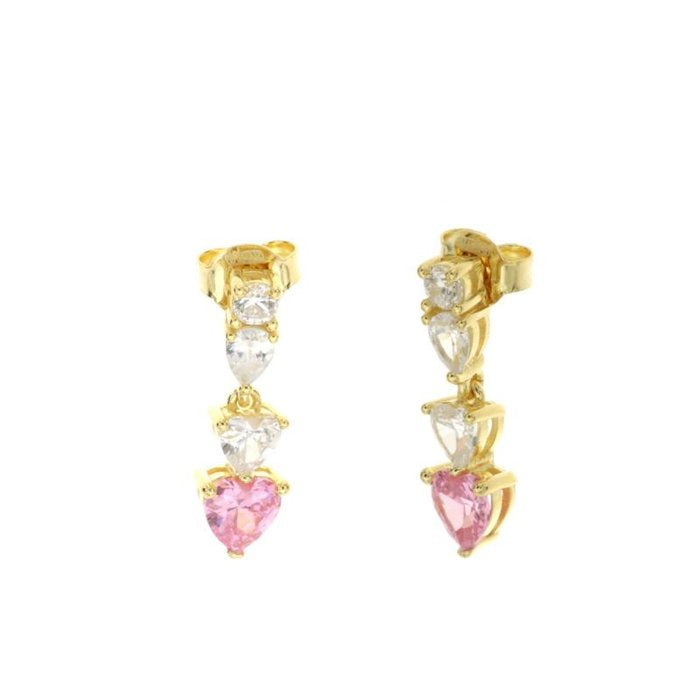 Boucles d'oreilles en argent 925 avec zircones et cœurs suspendus