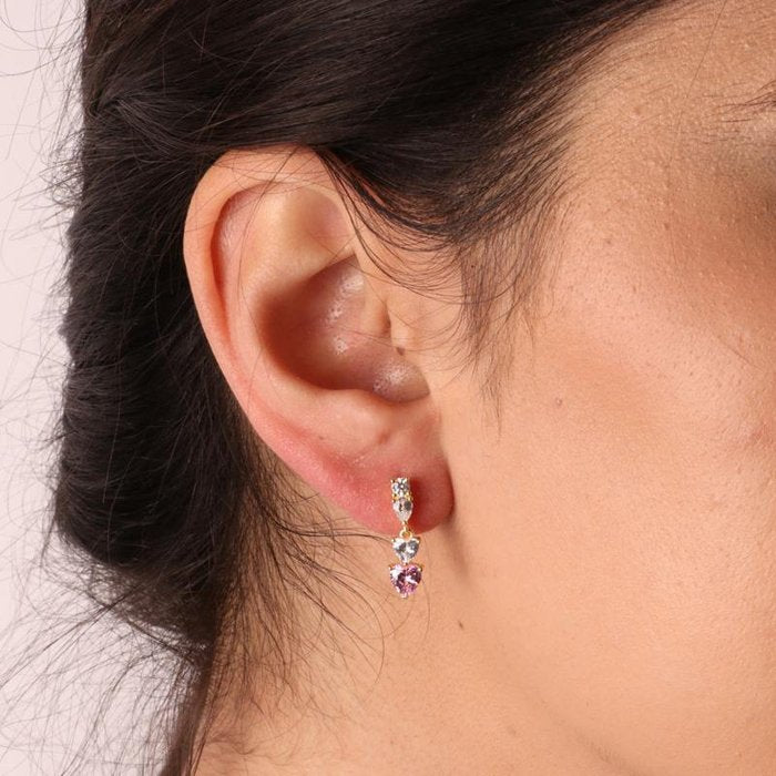 Boucles d'oreilles en argent 925 avec zircones et cœurs suspendus
