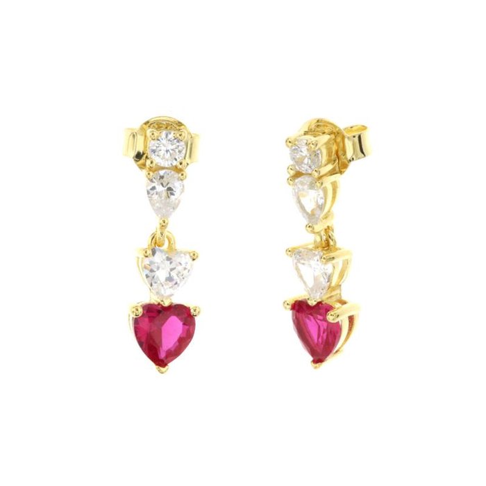 Boucles d'oreilles en argent 925 avec zircones et cœurs suspendus
