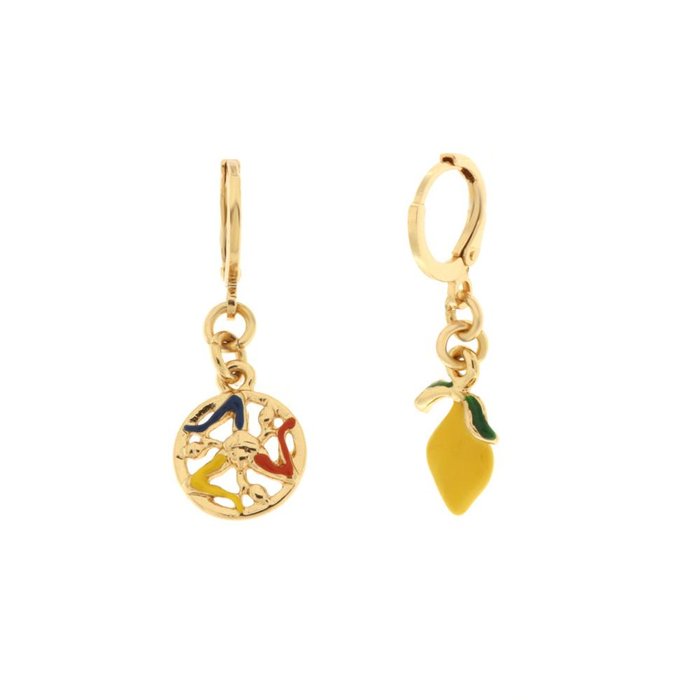 Boucles d'oreilles en métal avec trinacria et citron