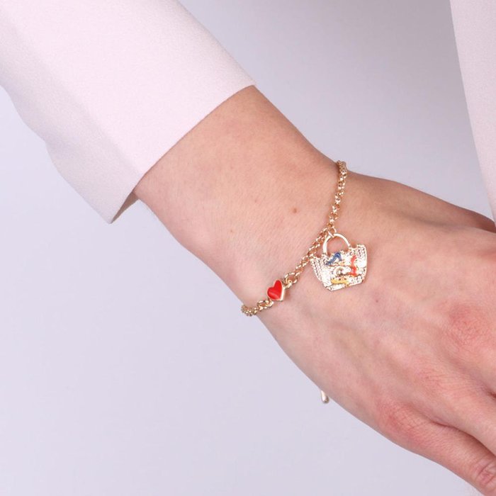 Bracelet en métal avec cœur et pendentif sac