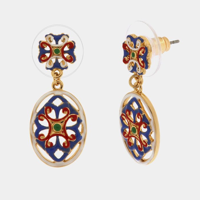 Boucles d'oreilles en métal avec pendentif en majolique colorée
