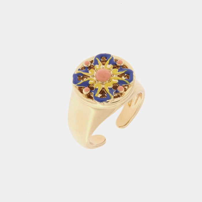 Bague en métal avec majolique