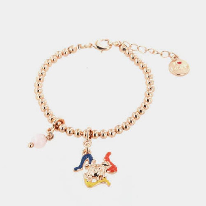 Bracelet en maille métallique avec petites sphères, avec trinacria orné d'émaux et de perles roses, pendentifs