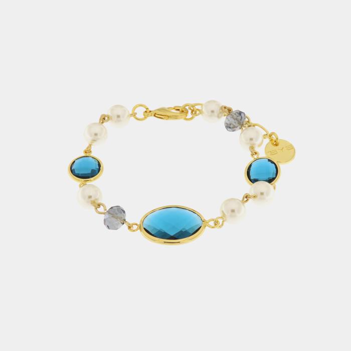Bracelet en métal avec cristaux bleus inspirés du verre de Murano et des perles