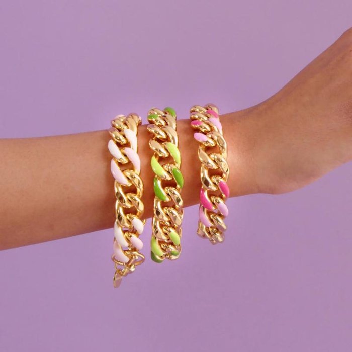 Bracelet Groumette en émail fuchsia et rose